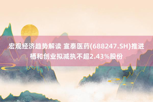 宏观经济趋势解读 宣泰医药(688247.SH)推进栖和创业拟减执不超2.43%股份