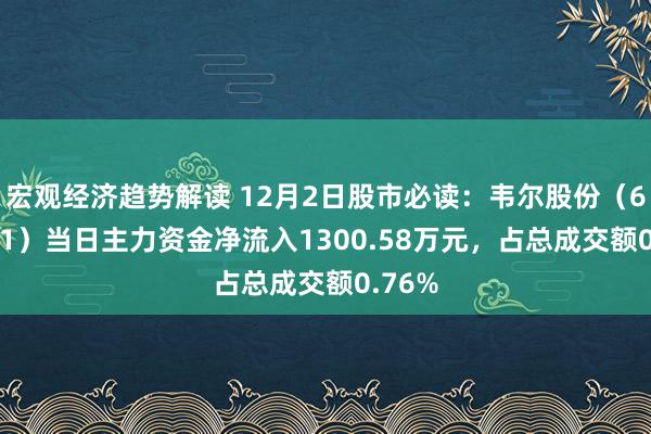 宏观经济趋势解读 12月2日股市必读：韦尔股份（603501）当日主力资金净流入1300.58万元，占总成交额0.76%