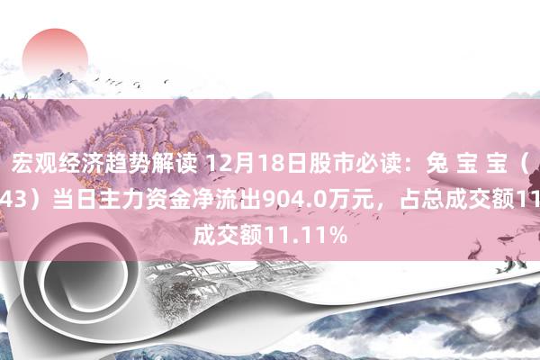 宏观经济趋势解读 12月18日股市必读：兔 宝 宝（002043）当日主力资金净流出904.0万元，占总成交额11.11%