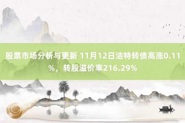 股票市场分析与更新 11月12日洁特转债高涨0.11%，转股溢价率216.29%