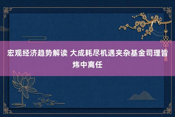 宏观经济趋势解读 大成耗尽机遇夹杂基金司理皆炜中离任