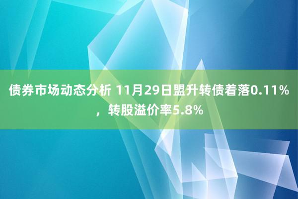 债券市场动态分析 11月29日盟升转债着落0.11%，转股溢价率5.8%