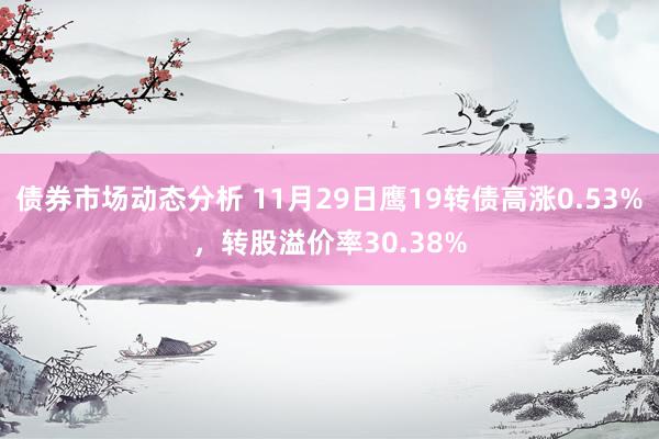 债券市场动态分析 11月29日鹰19转债高涨0.53%，转股溢价率30.38%