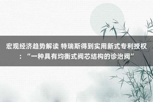 宏观经济趋势解读 特瑞斯得到实用新式专利授权：“一种具有均衡式阀芯结构的诊治阀”