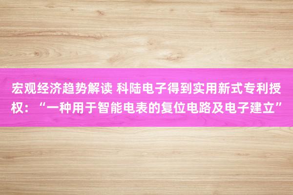 宏观经济趋势解读 科陆电子得到实用新式专利授权：“一种用于智能电表的复位电路及电子建立”