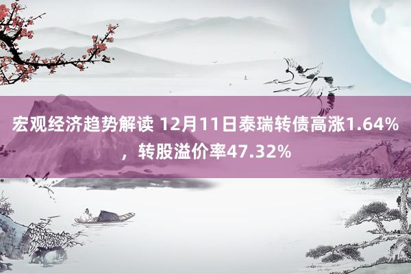 宏观经济趋势解读 12月11日泰瑞转债高涨1.64%，转股溢价率47.32%