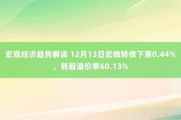 宏观经济趋势解读 12月13日宏微转债下落0.44%，转股溢价率60.13%