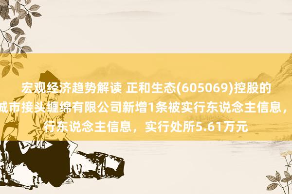 宏观经济趋势解读 正和生态(605069)控股的北京正和恒基外洋城市接头缠绵有限公司新增1条被实行东说念主信息，实行处所5.61万元