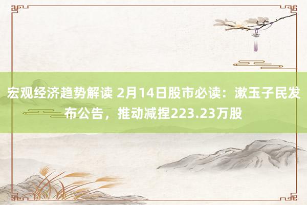 宏观经济趋势解读 2月14日股市必读：漱玉子民发布公告，推动减捏223.23万股