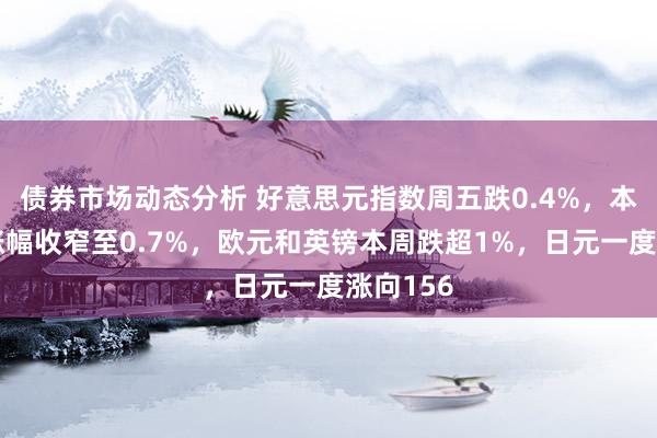 债券市场动态分析 好意思元指数周五跌0.4%，本周累计涨幅收窄至0.7%，欧元和英镑本周跌超1%，日元一度涨向156